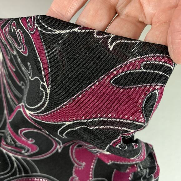 Women Sheer Mesh Faux Wrap Babydoll Top Sz L Paisley Fairy Grunge Whimsigoth Y2K - Picture 11 of 15